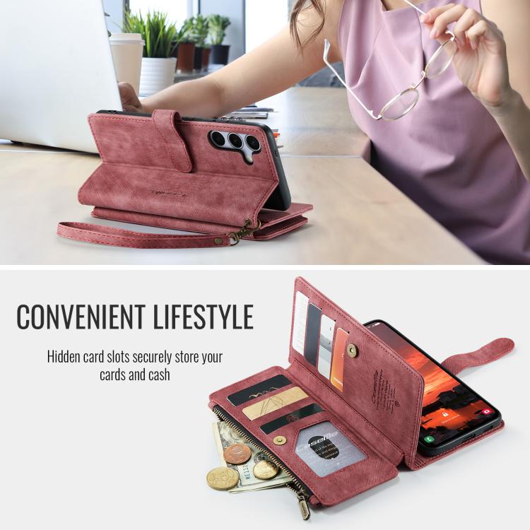 For Samsung Galaxy S25 FE 5G CaseMe C30 Card Slots Zipper Wallet Leather Phone Case