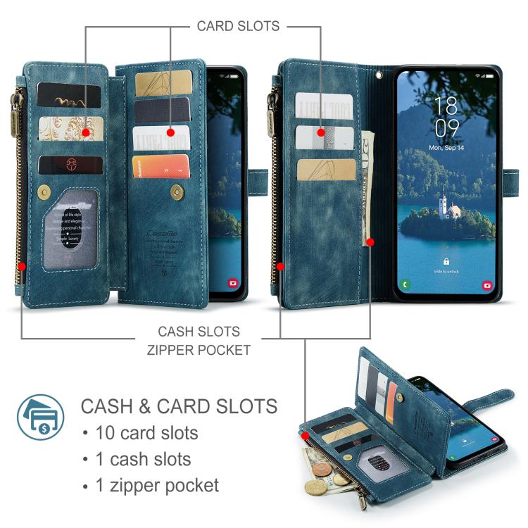 For Samsung Galaxy A17 4G CaseMe C30 Card Slots Zipper Wallet Leather Phone Case