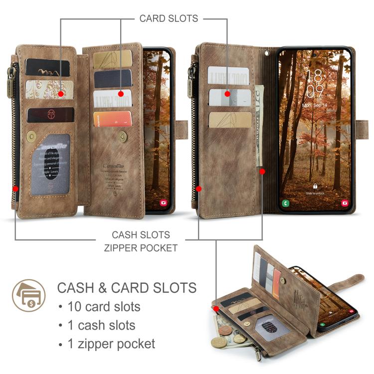 For Samsung Galaxy S26 5G CaseMe C30 Card Slots Zipper Wallet Leather Phone Case