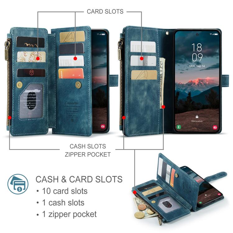 For Samsung Galaxy S26 5G CaseMe C30 Card Slots Zipper Wallet Leather Phone Case