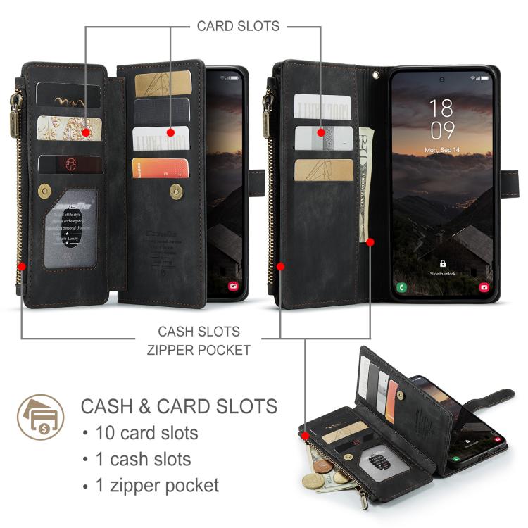 For Samsung Galaxy S26 5G CaseMe C30 Card Slots Zipper Wallet Leather Phone Case