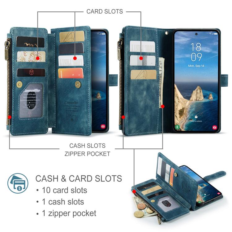For Samsung Galaxy S26 Ultra 5G CaseMe C30 Card Slots Zipper Wallet Leather Phone Case