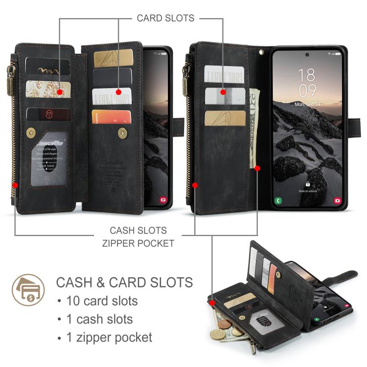 For Samsung Galaxy S26 Ultra 5G CaseMe C30 Card Slots Zipper Wallet Leather Phone Case