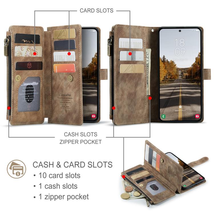 For Samsung Galaxy A37 5G CaseMe C30 Card Slots Zipper Wallet Leather Phone Case