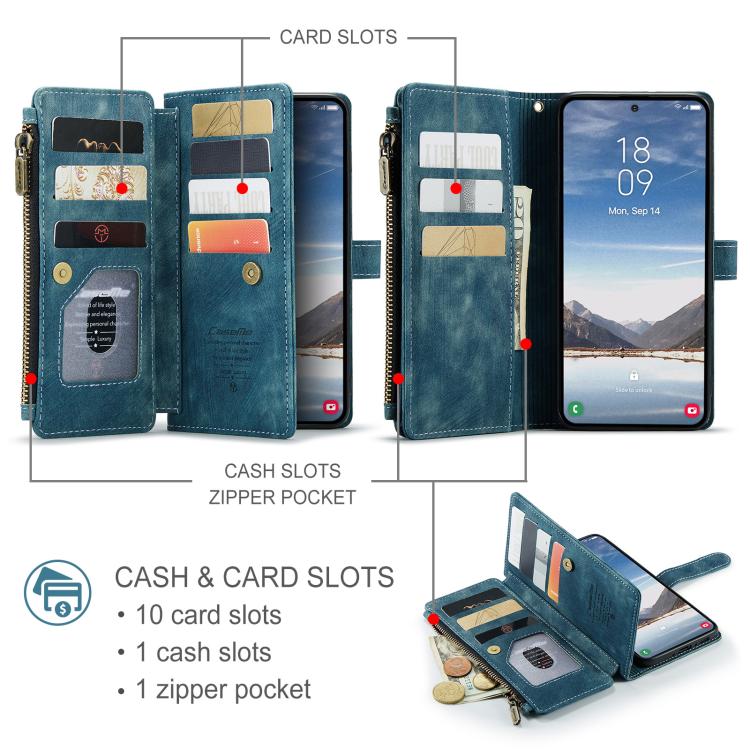 For Samsung Galaxy A37 5G CaseMe C30 Card Slots Zipper Wallet Leather Phone Case