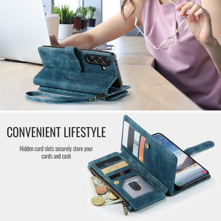 For Samsung Galaxy A37 5G CaseMe C30 Card Slots Zipper Wallet Leather Phone Case