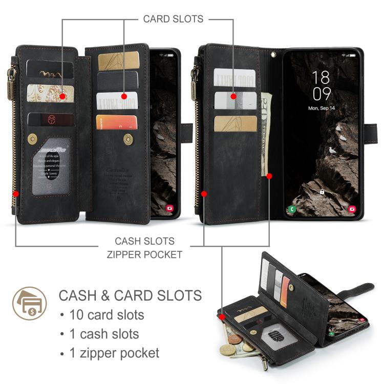 For Samsung Galaxy A37 5G CaseMe C30 Card Slots Zipper Wallet Leather Phone Case