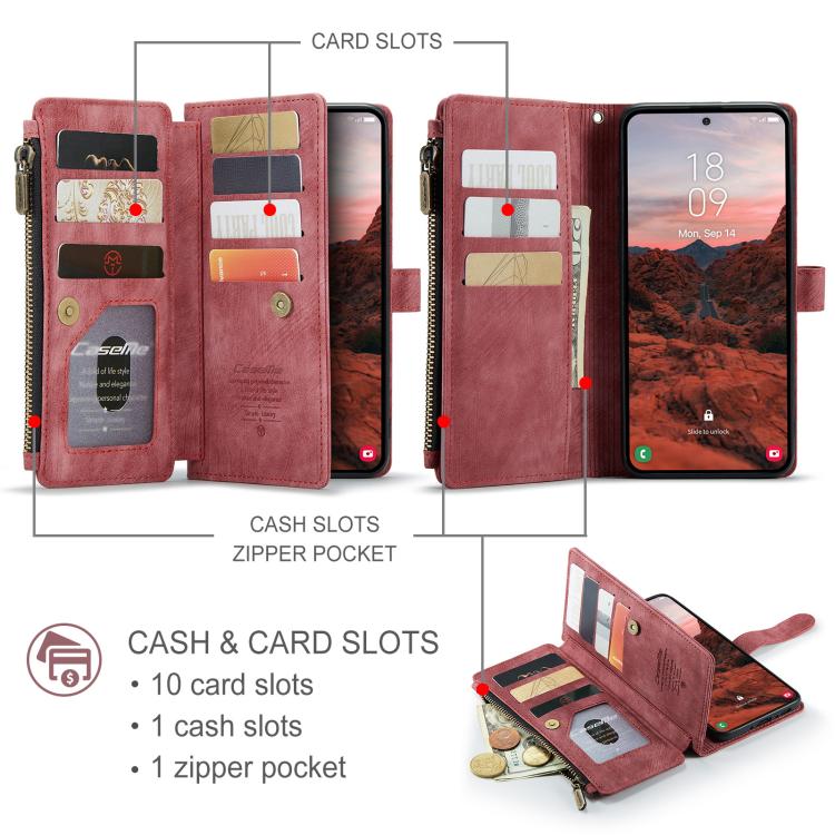 For Samsung Galaxy A37 5G CaseMe C30 Card Slots Zipper Wallet Leather Phone Case