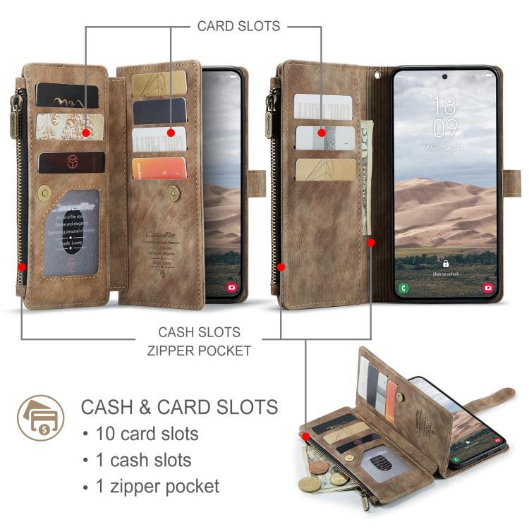 For Samsung Galaxy A57 5G CaseMe C30 Card Slots Zipper Wallet Leather Phone Case