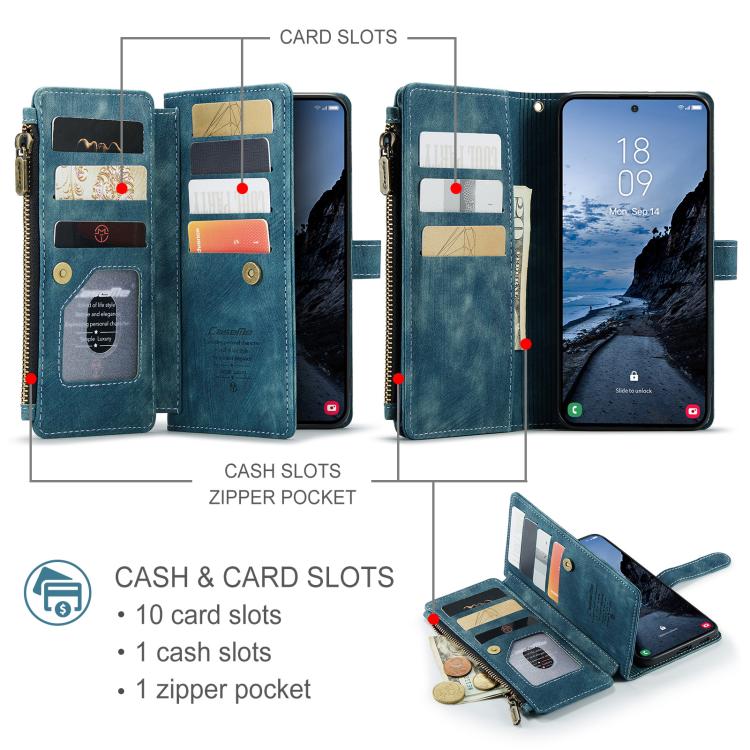 For Samsung Galaxy A57 5G CaseMe C30 Card Slots Zipper Wallet Leather Phone Case