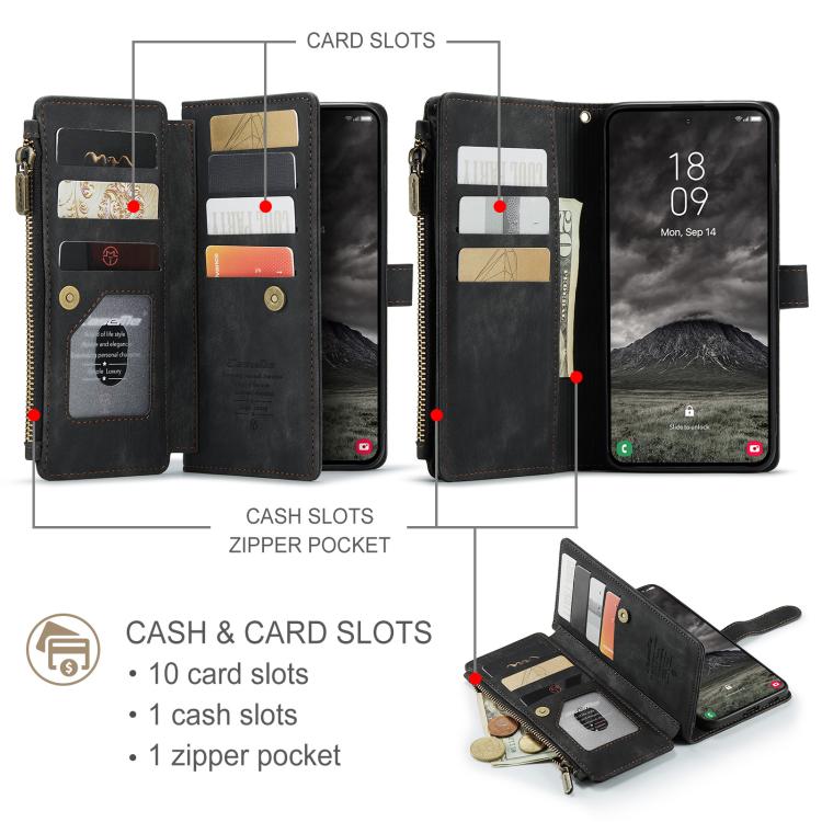 For Samsung Galaxy A57 5G CaseMe C30 Card Slots Zipper Wallet Leather Phone Case