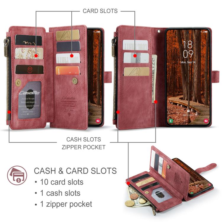 For Samsung Galaxy A57 5G CaseMe C30 Card Slots Zipper Wallet Leather Phone Case