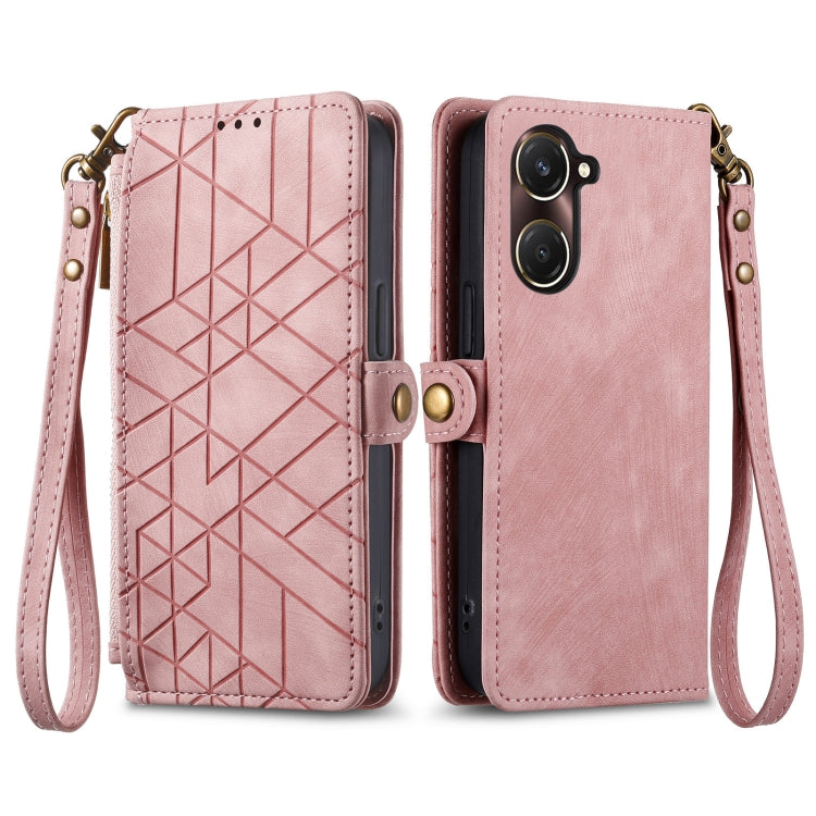 For vivo Y37 Geometric Zipper Wallet Side Buckle Leather Phone Case