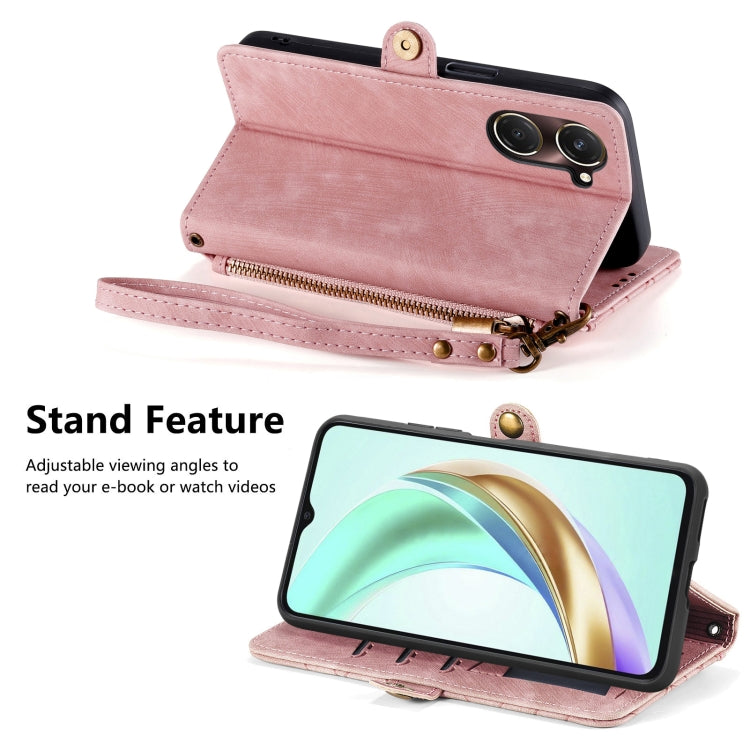 For vivo Y37 Geometric Zipper Wallet Side Buckle Leather Phone Case