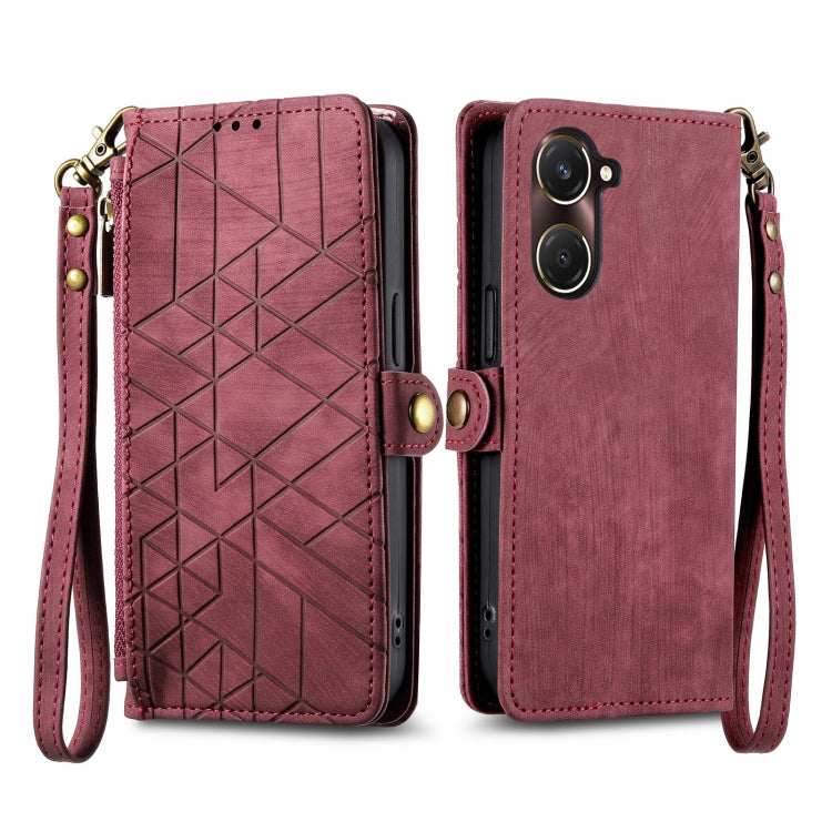 For vivo Y37 Geometric Zipper Wallet Side Buckle Leather Phone Case