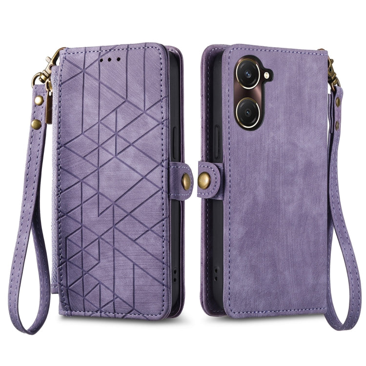 For vivo Y37 Geometric Zipper Wallet Side Buckle Leather Phone Case