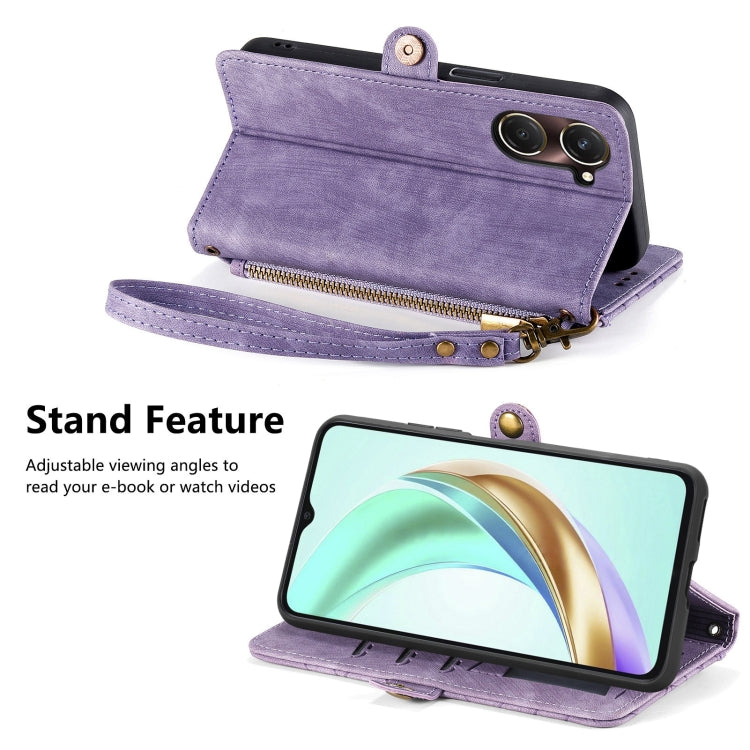 For vivo Y37 Geometric Zipper Wallet Side Buckle Leather Phone Case