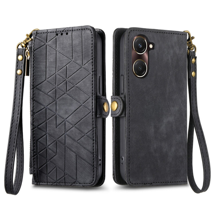 For vivo Y37 Geometric Zipper Wallet Side Buckle Leather Phone Case