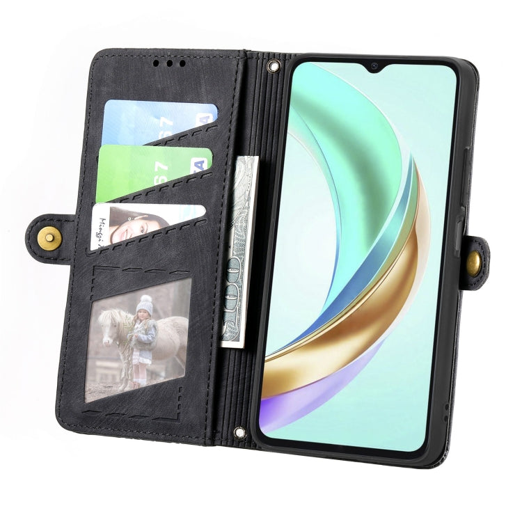 For vivo Y37 Geometric Zipper Wallet Side Buckle Leather Phone Case