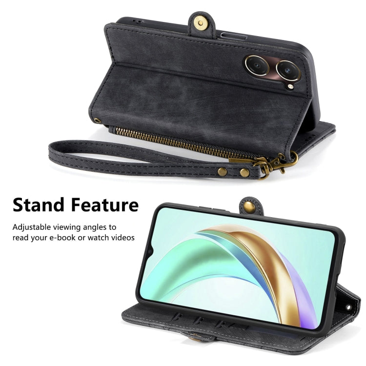 For vivo Y37 Geometric Zipper Wallet Side Buckle Leather Phone Case