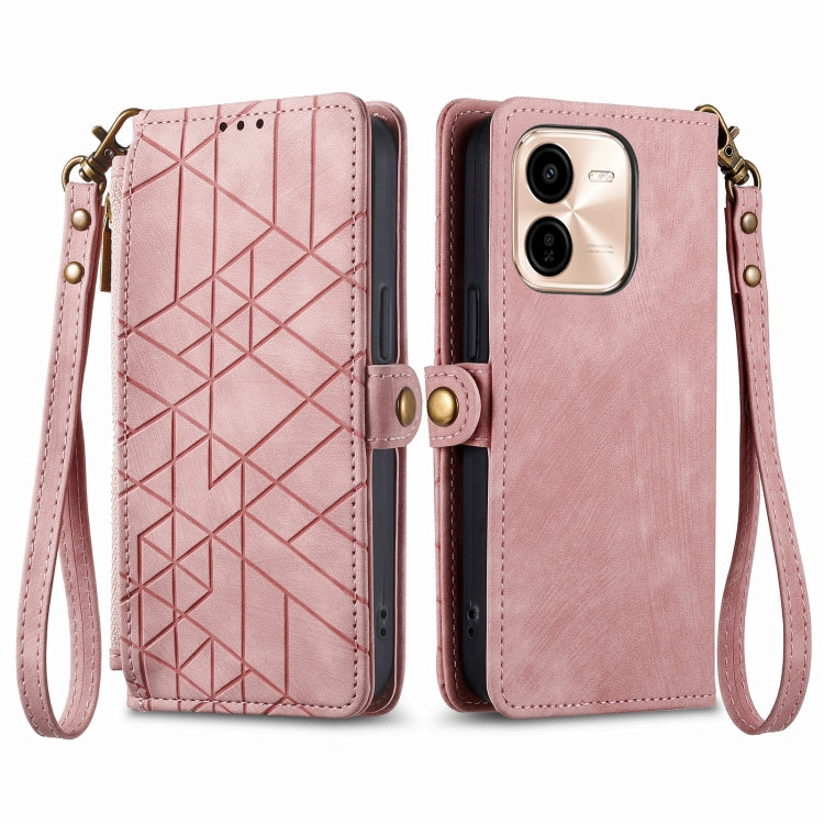 For vivo Y37 Pro Geometric Zipper Wallet Side Buckle Leather Phone Case