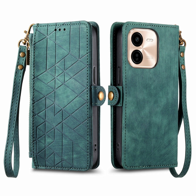 For vivo Y37 Pro Geometric Zipper Wallet Side Buckle Leather Phone Case