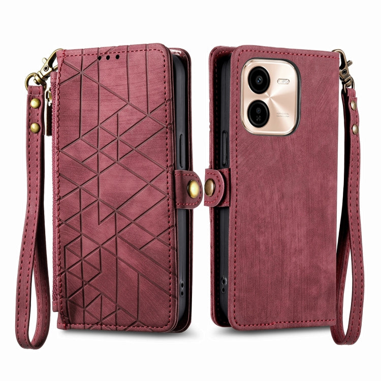 For vivo Y37 Pro Geometric Zipper Wallet Side Buckle Leather Phone Case