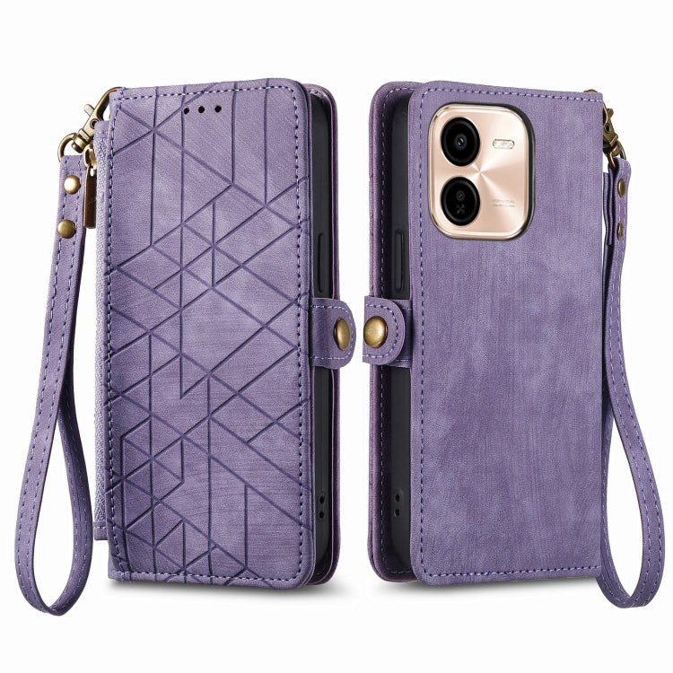 For vivo Y37 Pro Geometric Zipper Wallet Side Buckle Leather Phone Case
