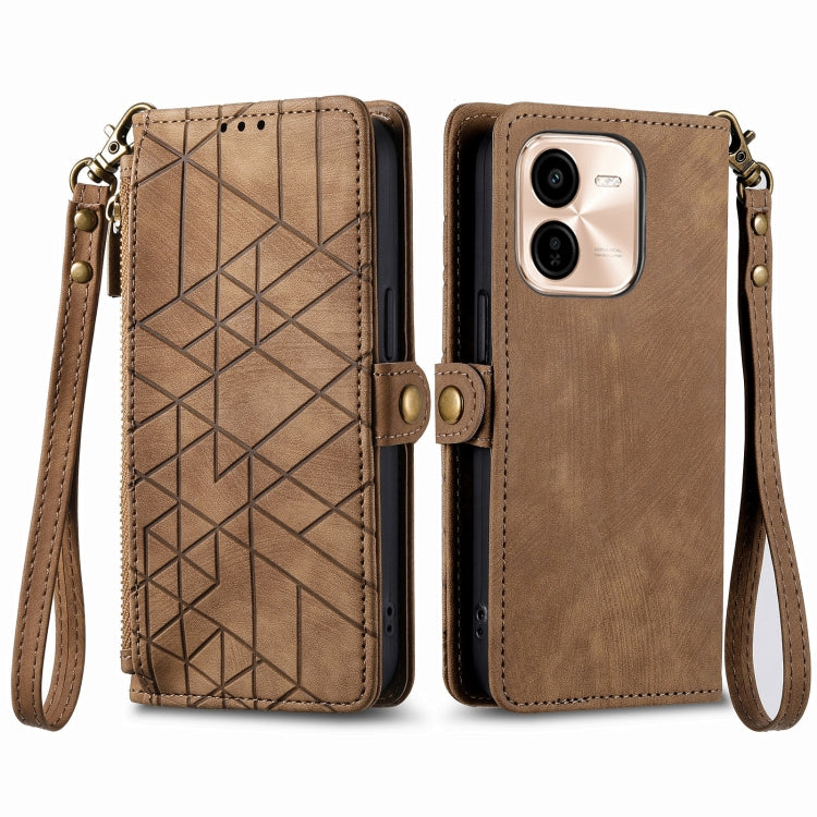 For vivo Y37 Pro Geometric Zipper Wallet Side Buckle Leather Phone Case