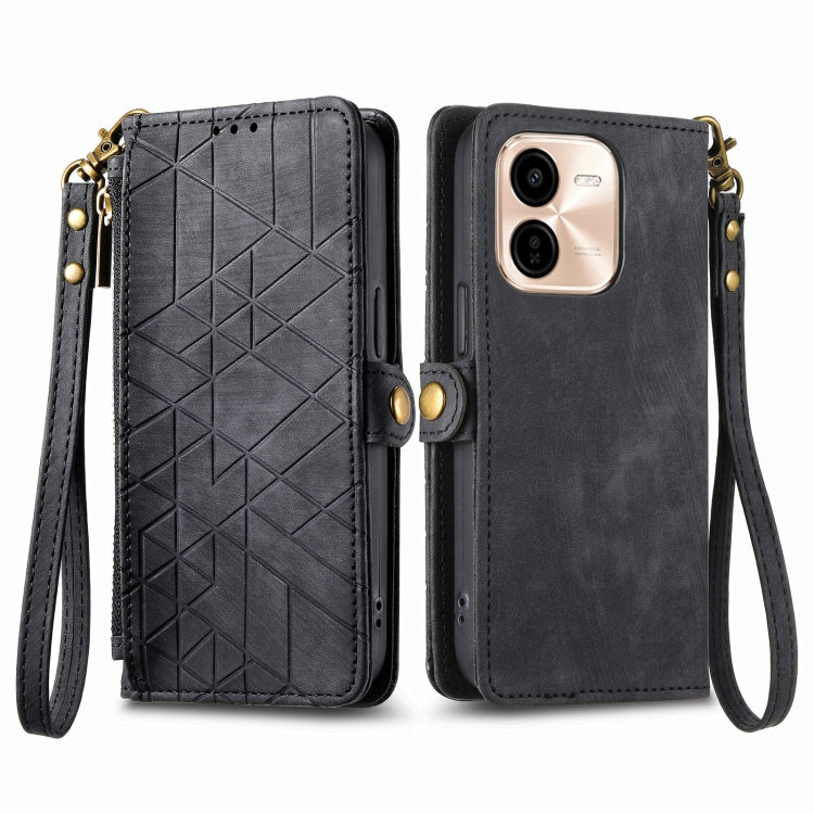 For vivo Y37 Pro Geometric Zipper Wallet Side Buckle Leather Phone Case