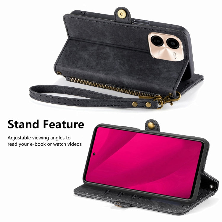For vivo Y37 Pro Geometric Zipper Wallet Side Buckle Leather Phone Case