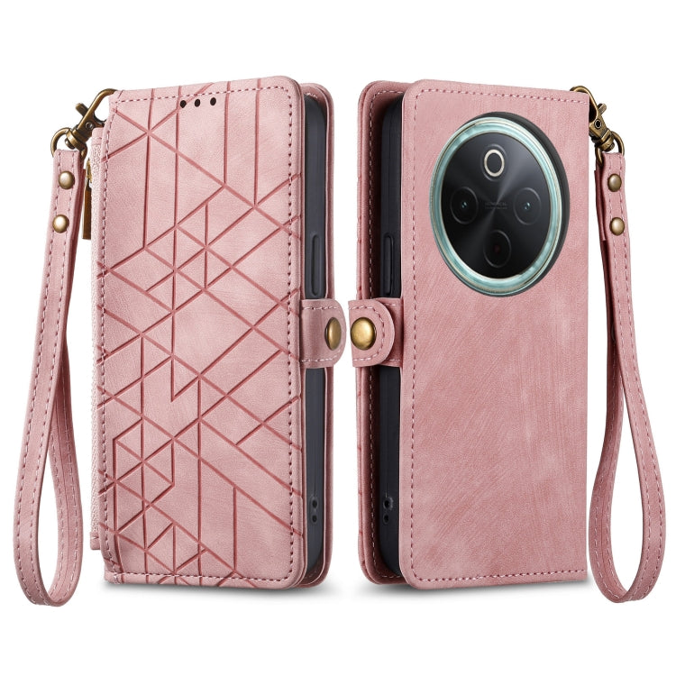 For vivo Y300 Pro Geometric Zipper Wallet Side Buckle Leather Phone Case