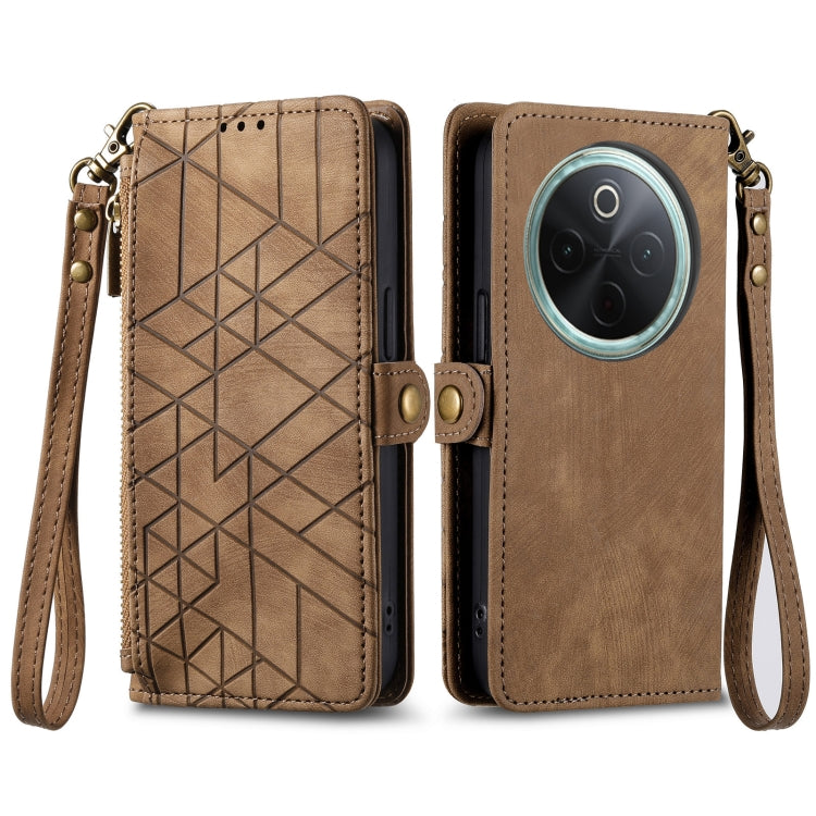 For vivo Y300 Pro Geometric Zipper Wallet Side Buckle Leather Phone Case