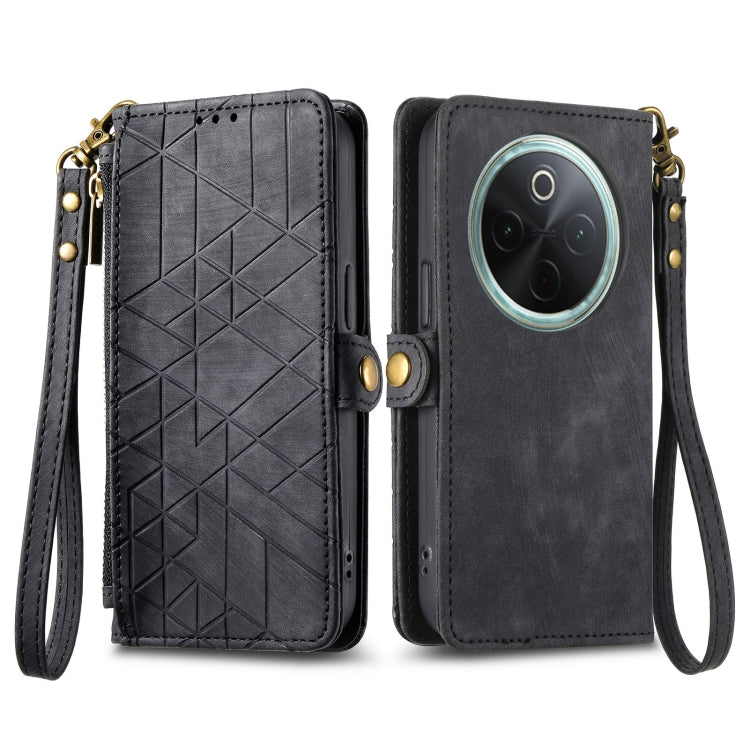 For vivo Y300 Pro Geometric Zipper Wallet Side Buckle Leather Phone Case