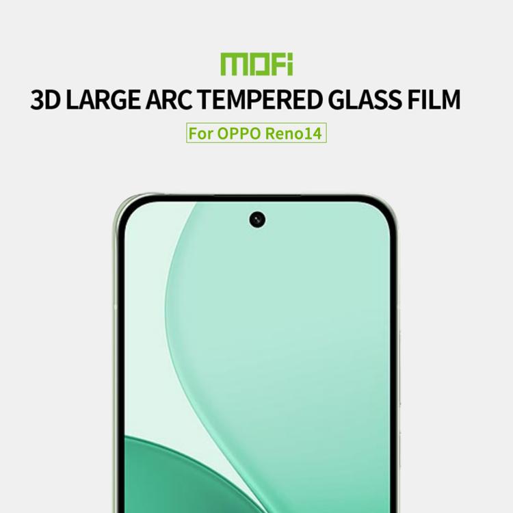 For OPPO Reno14 MOFI 9H 3D Explosion-proof Curved Screen Tempered Glass Film - Black