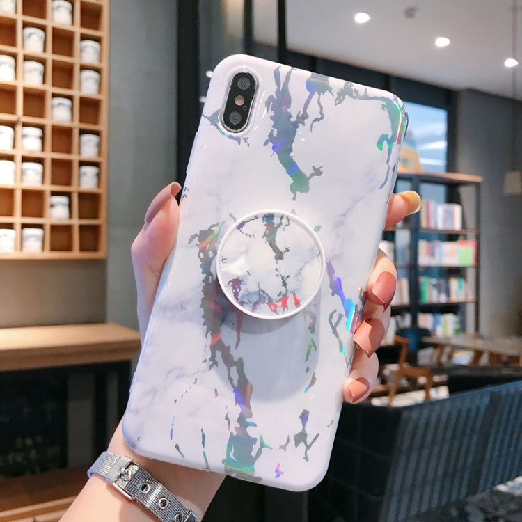 For iPhone X / XS Laser Marble Anti-drop TPU  Protection Back Cover with Folding Holder