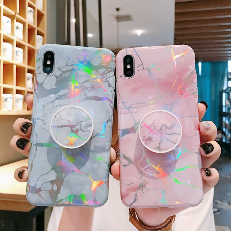 For iPhone X / XS Laser Marble Anti-drop TPU  Protection Back Cover with Folding Holder