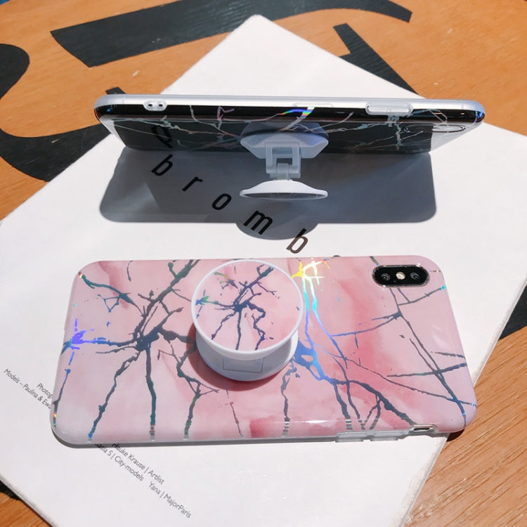 For iPhone X / XS Laser Marble Anti-drop TPU  Protection Back Cover with Folding Holder
