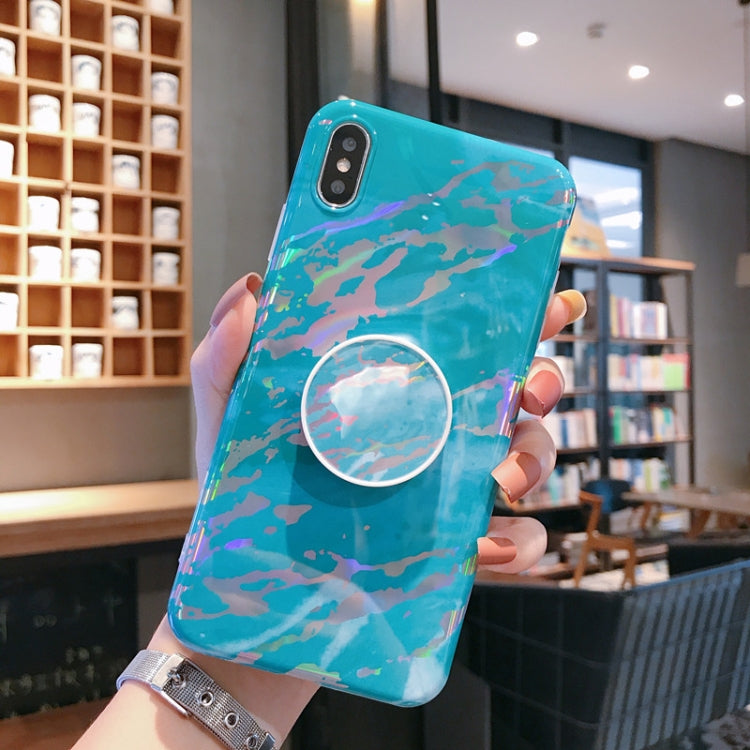 For iPhone X / XS Laser Marble Anti-drop TPU  Protection Back Cover with Folding Holder