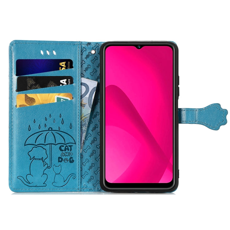 For vivo Y37 Cat and Dog Embossed Leather Phone Case