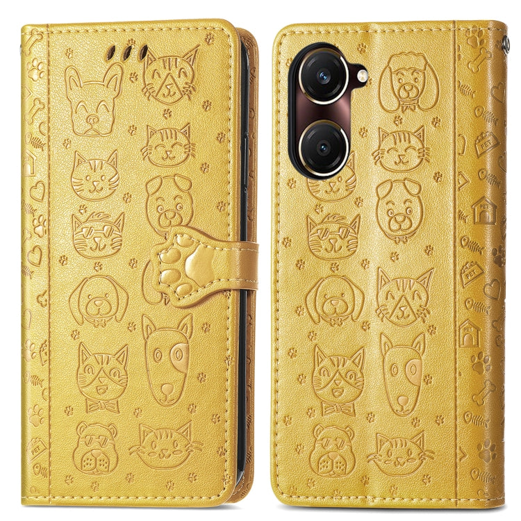 For vivo Y37 Cat and Dog Embossed Leather Phone Case