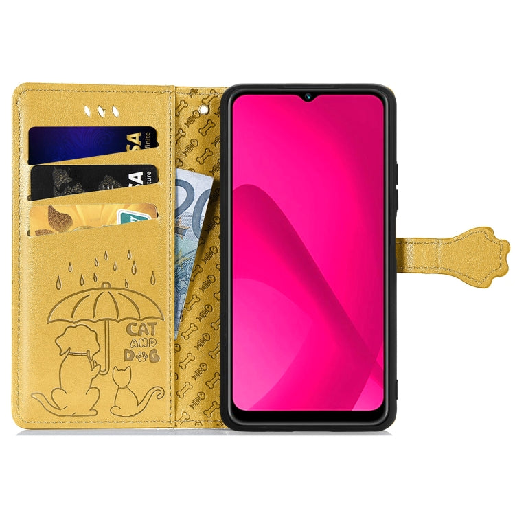 For vivo Y37 Cat and Dog Embossed Leather Phone Case