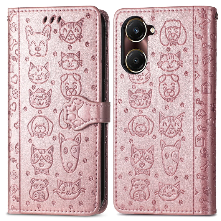 For vivo Y37 Cat and Dog Embossed Leather Phone Case