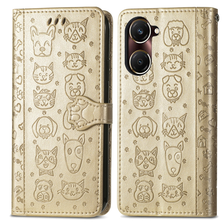 For vivo Y37 Cat and Dog Embossed Leather Phone Case