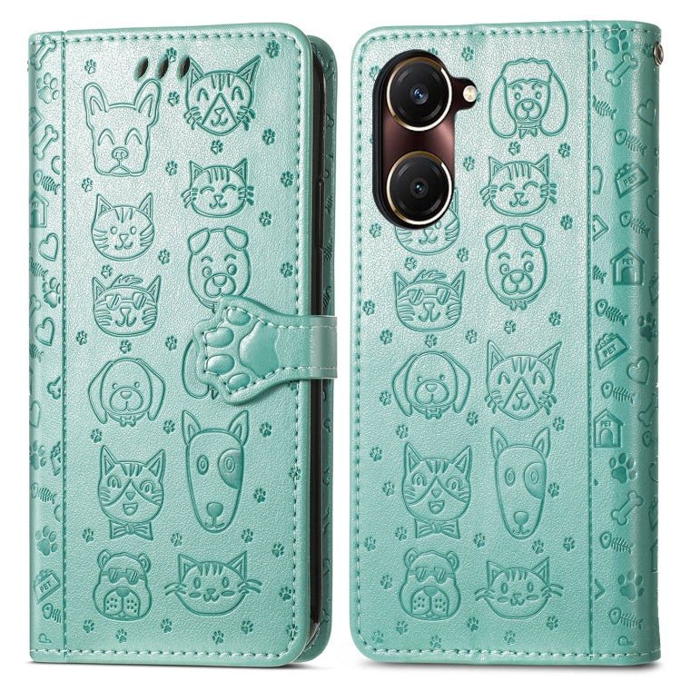 For vivo Y37 Cat and Dog Embossed Leather Phone Case