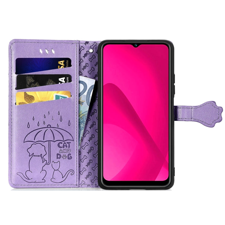 For vivo Y37 Cat and Dog Embossed Leather Phone Case