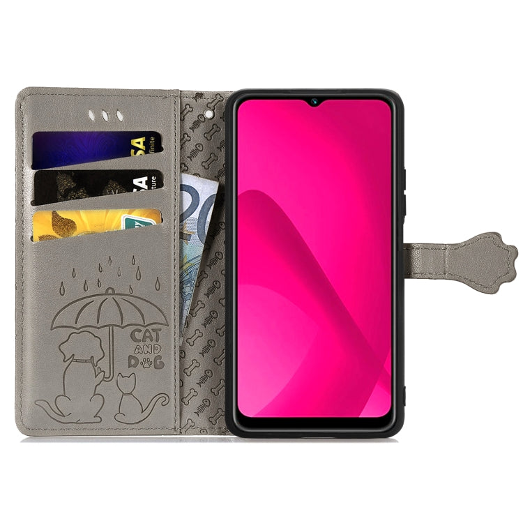 For vivo Y37 Cat and Dog Embossed Leather Phone Case
