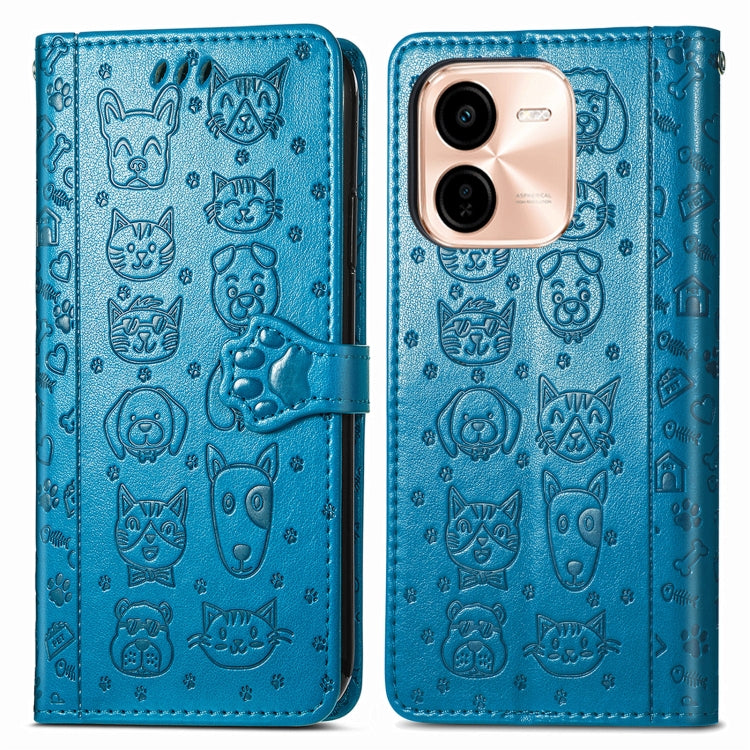 For vivo Y37 Pro Cat and Dog Embossed Leather Phone Case