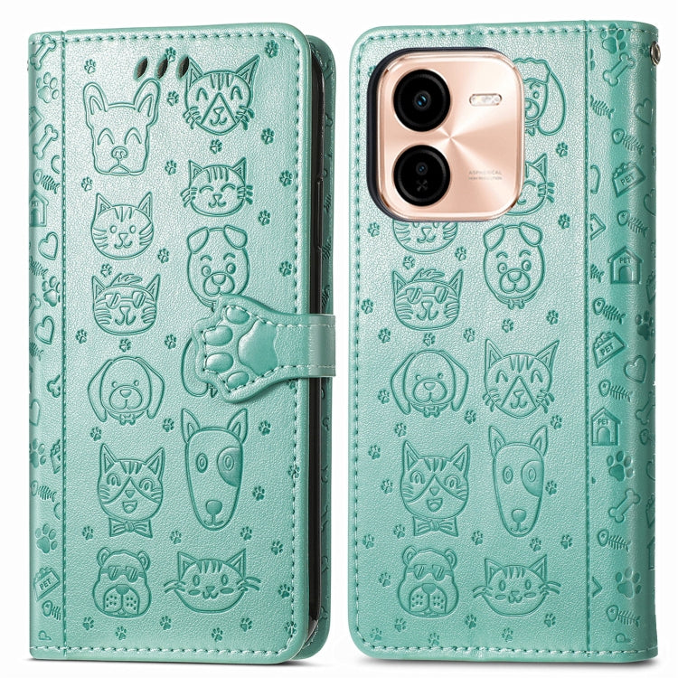 For vivo Y37 Pro Cat and Dog Embossed Leather Phone Case