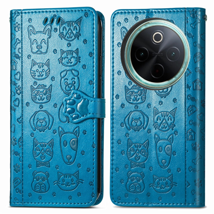 For vivo Y300 Pro Cat and Dog Embossed Leather Phone Case